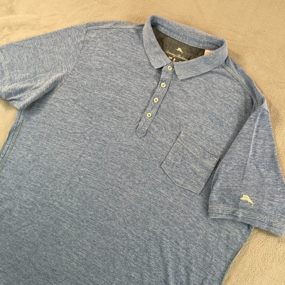 Tommy Bahama New Sunday's Best Polo Shirt Men 2XL Blue Slub Jersey‎ Made in USA
